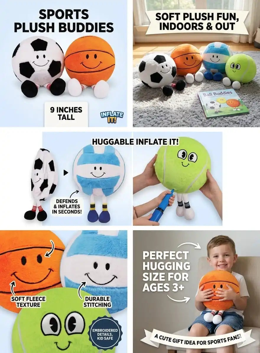 Sweet Huggables - 4-in-1 Inflatable Sports Plush Buddies Set